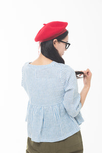 Kalgit [Wrap-over neckline] Frill Blouse Blue Stripe