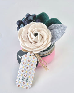 Mason Jar Flower-Pink Mason with Linen Ranunculus