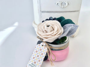 Mason Jar Flower-Pink Mason with Linen Ranunculus